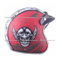 Casco tipo 3/4 Vintage Rojo-Blanco Mate con Diseño talla L