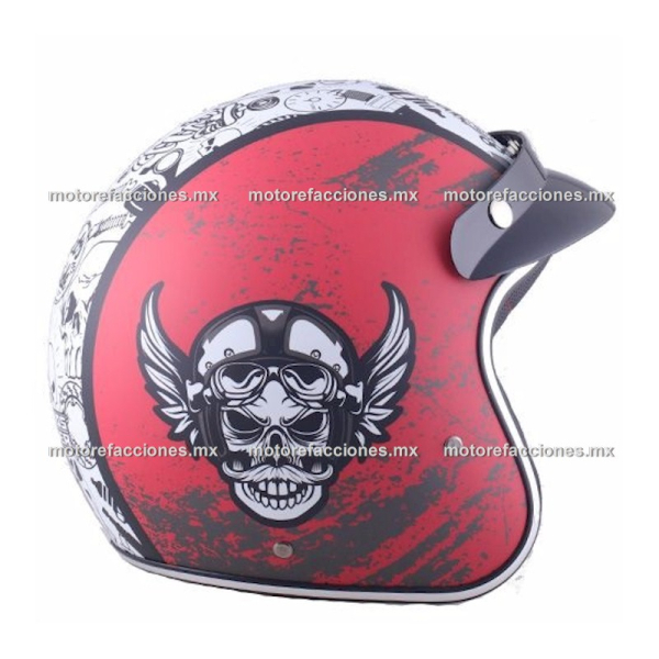 Casco tipo 3/4 Vintage Rojo-Blanco Mate con Diseño talla L