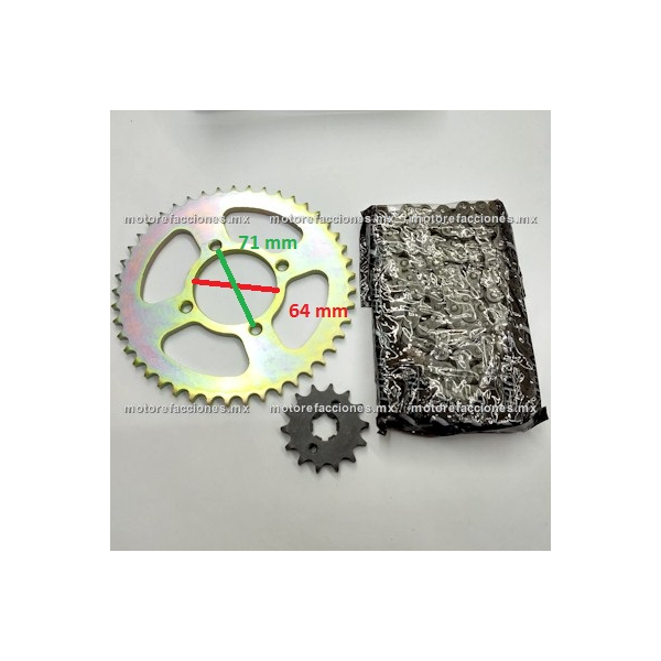 Kit de Sproket, Piñon y Cadena Reforzada - (45/14T + 428H-126) - Yamaha YBR 125 - Italika EX200