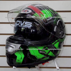 Casco Cerrado CERTIFICADO (Negro c/ Graficos Verde) talla XL - Doble Visor