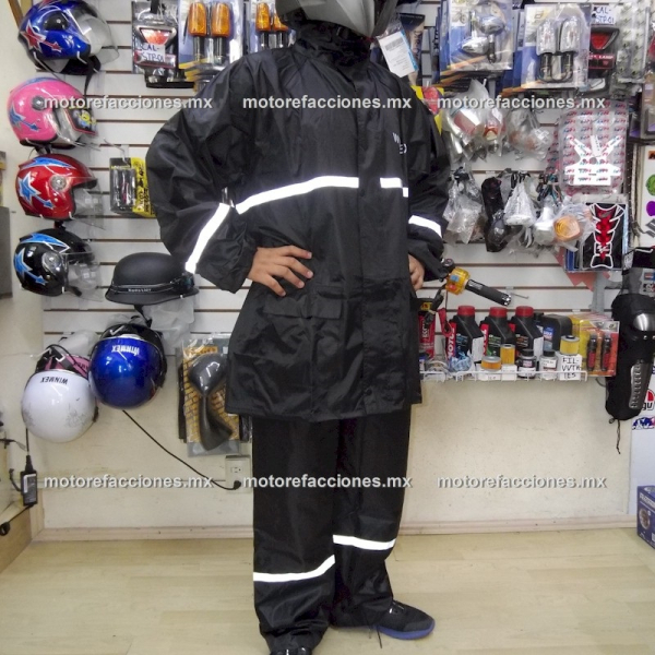 Impermeable Reforzado - 3 Piezas - Negro forro tela para Motociclista - XXL-XXXL