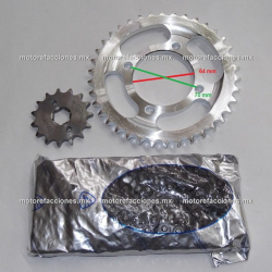 Kit de Sproket, Piñon y Cadena Reforzada - (38/15T + 428H) - Italika FT125 Sport - Marca ITALIKA