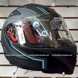 Casco Shiro Cerrado CERTIFICADO - Negro Mate y Graficos Azul Claro - Talla M