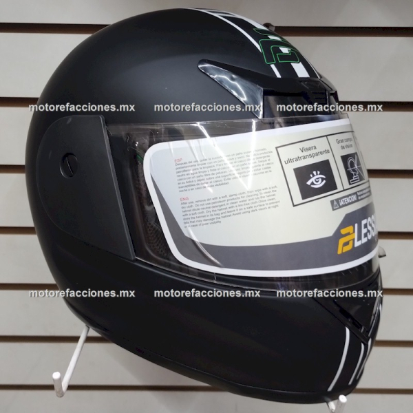 Casco Cerrado STEEL Negro Mate Franja Bco c/ Verde talla XL